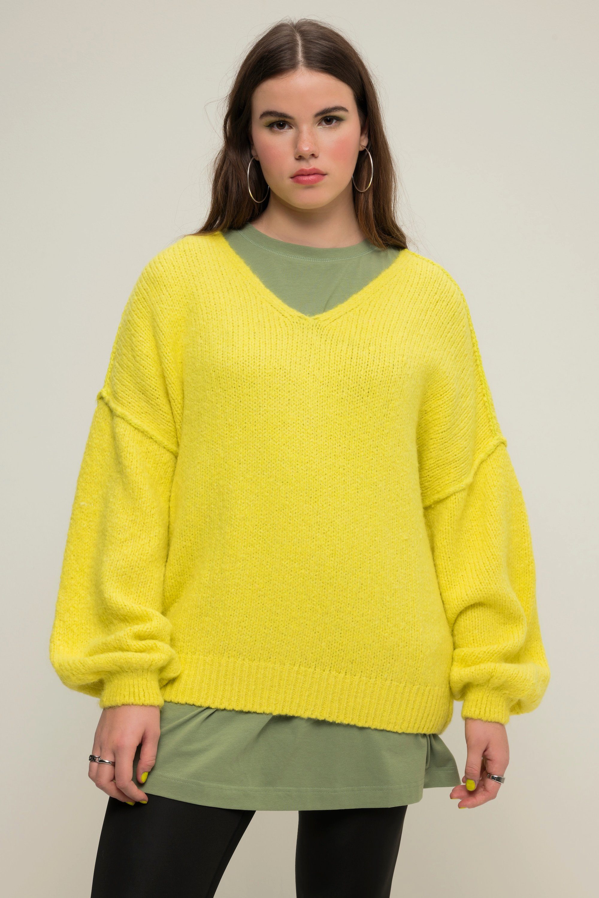 Studio Untold Fleecepullover Pullover V-Ausschnitt weiter Langarm oversized