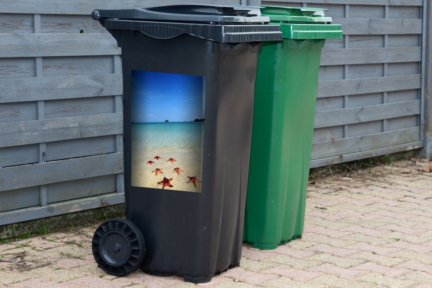 MuchoWow Wandsticker Seestern - Sticker, Mülleimer-aufkleber, Welle Wasser Container, Abfalbehälter (1 Mülltonne, - St)