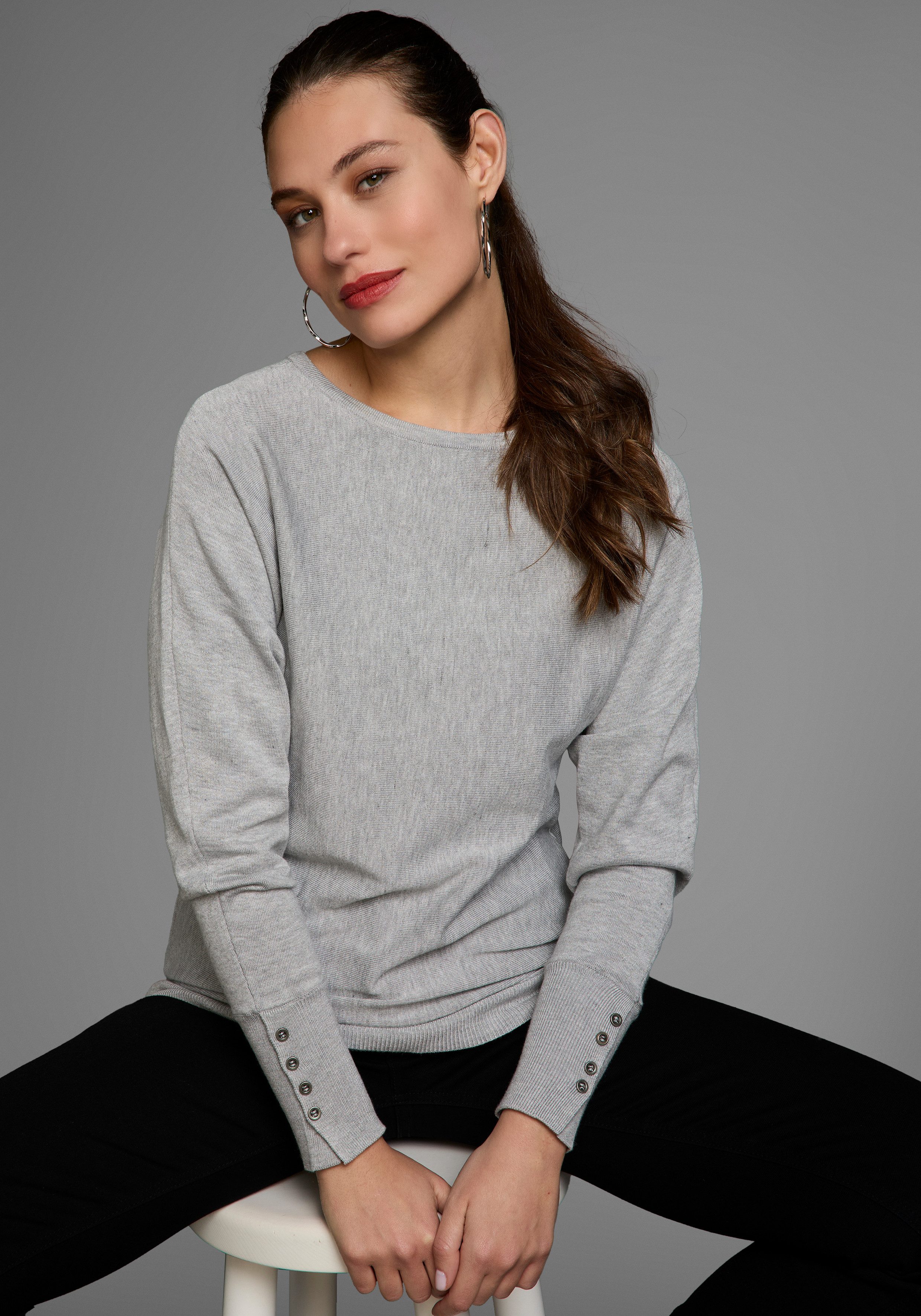 Laura Scott Fledermauspullover mit Zierknopfleiste günstig online kaufen