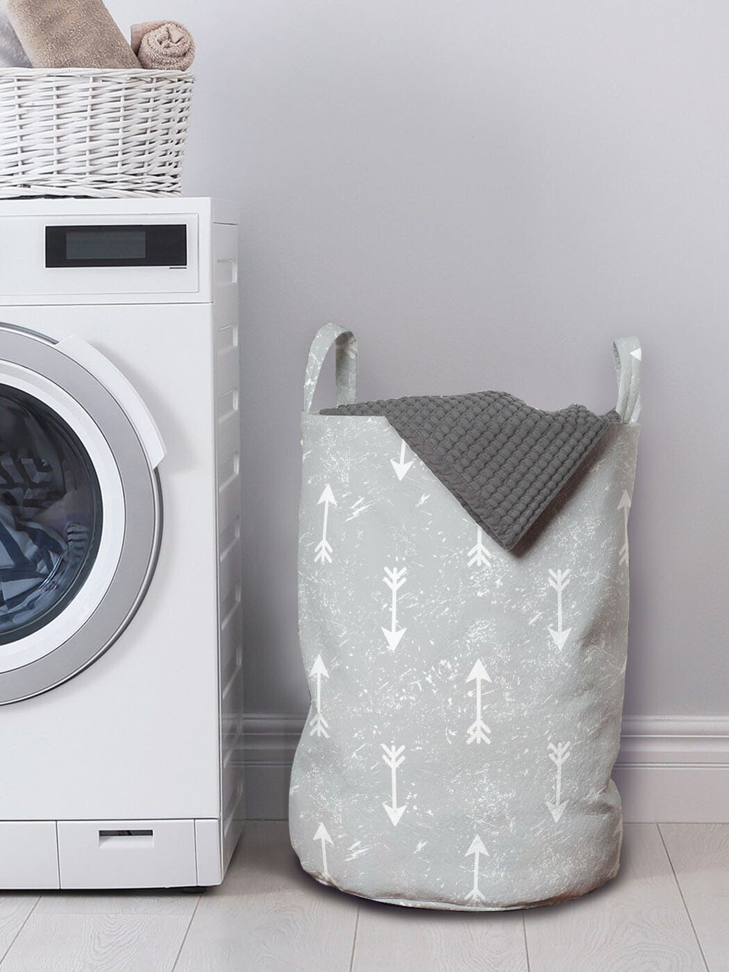 Abakuhaus Wäschesäckchen Wäschekorb mit Griffen Waschsalons, Schmutz-Art-Motiv grau Pfeil Kordelzugverschluss Grau für und