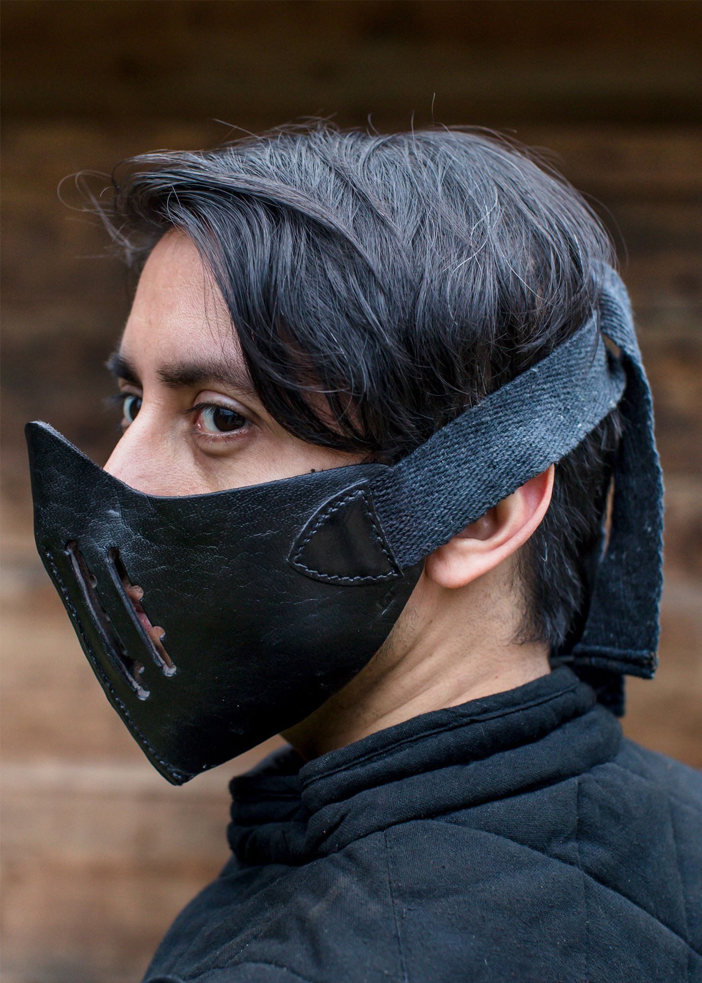 Epic Armoury Kostüm Mempo, Halbmaske aus Leder, braun