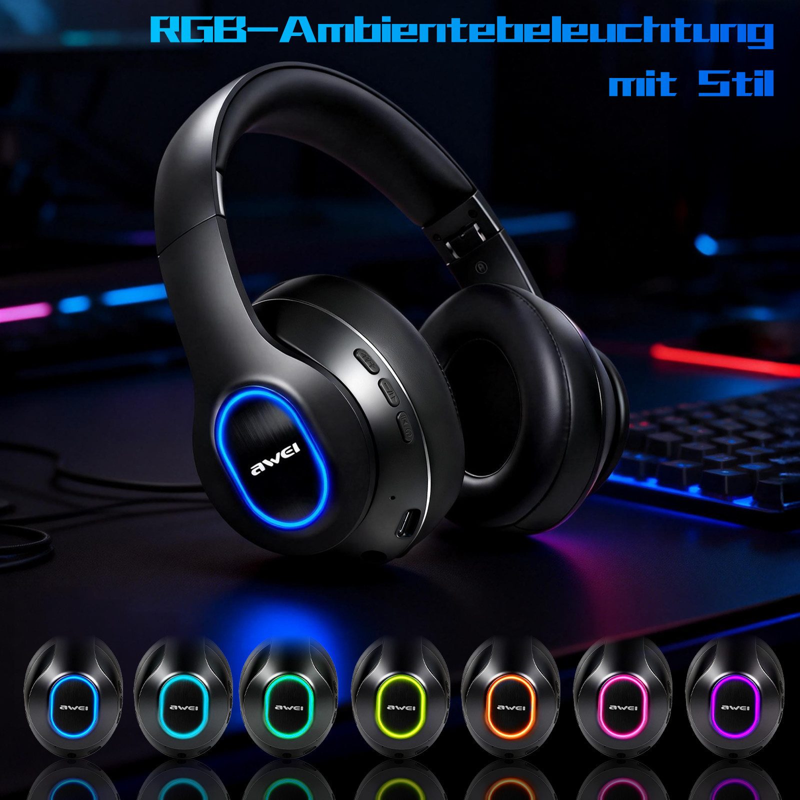 Novzep Kabelloses Headset Bluetooth Kopfhörer HiFi RGB Stereo-Headset (HSP / HFP / A2DP / AVRCP)
