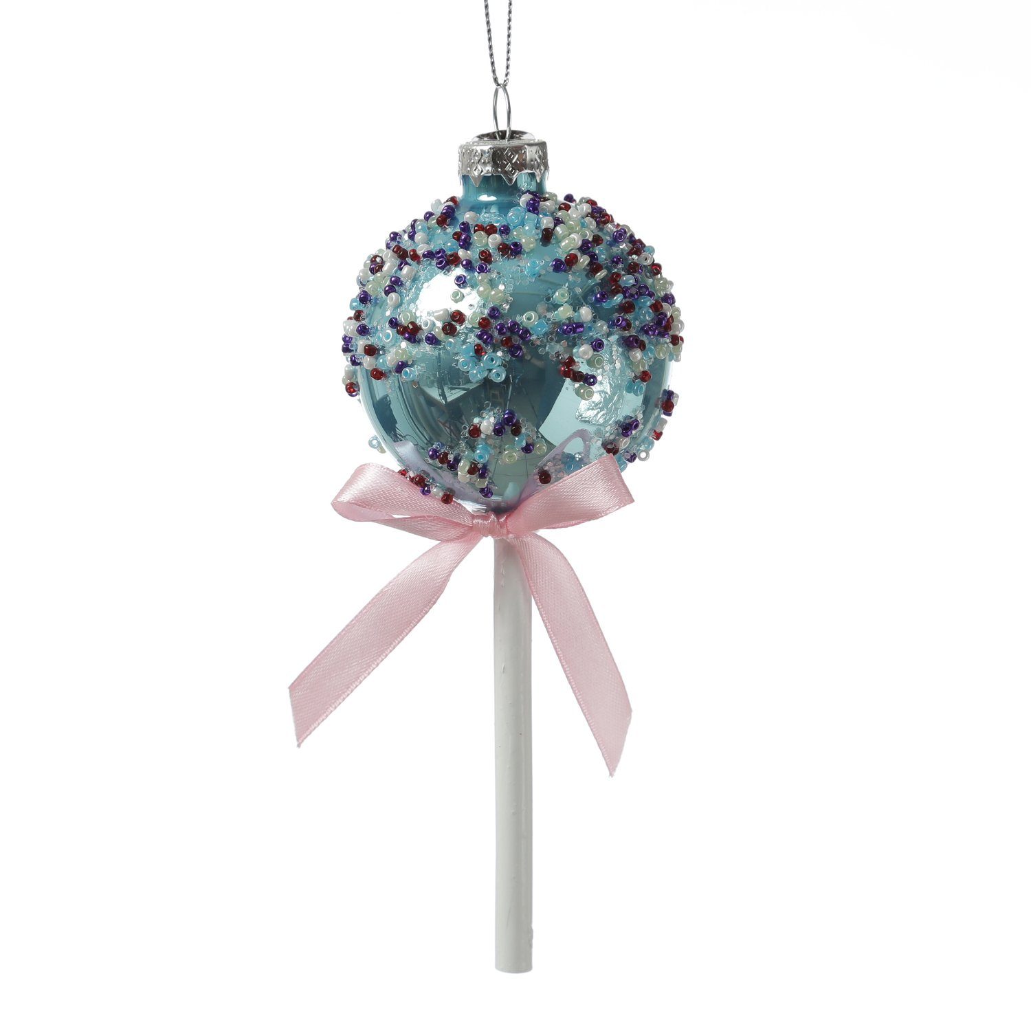 Lolli Pop H: mit 16cm Perlen Christbaumschmuck blau MARELIDA Cake Glas Weihnachtsbaumschmuck