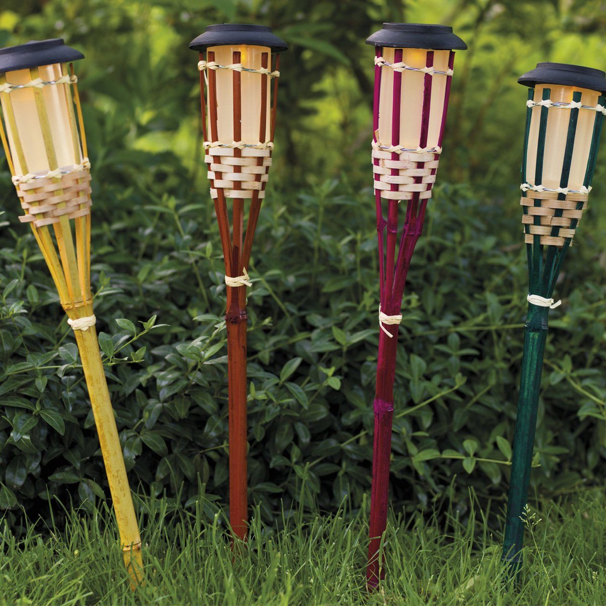 MARELIDA LED Gartenfackel LED Solar Gartenfackel Bambus Flammeneffekt pink Solarfackel Garten, LED Classic, gelb