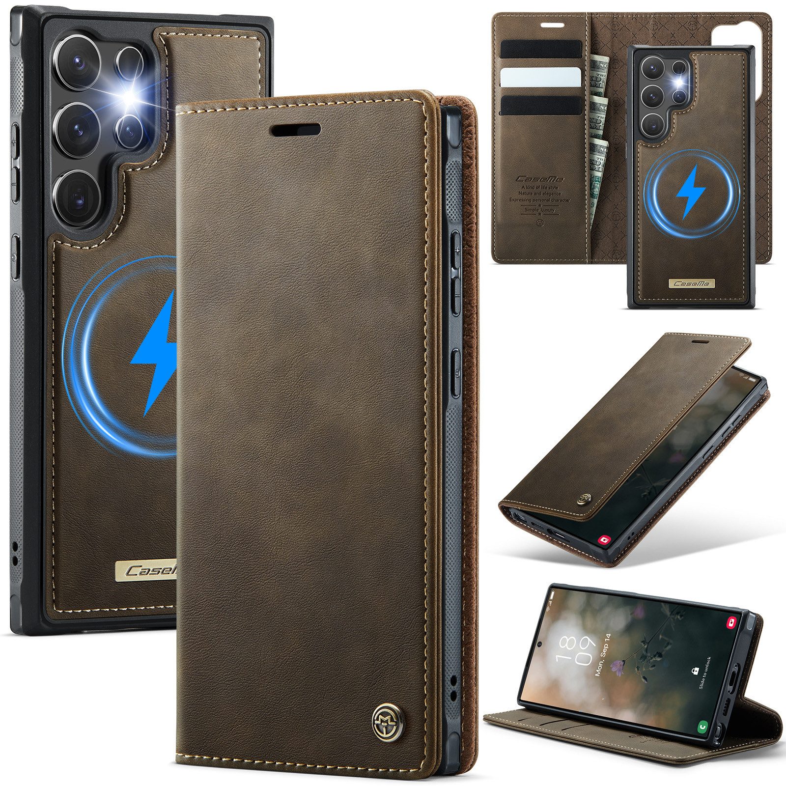 Mycotech Handyhülle Premium 2in1 Klapphülle für Samsung mit abnehmbarem Case Retro Tasche