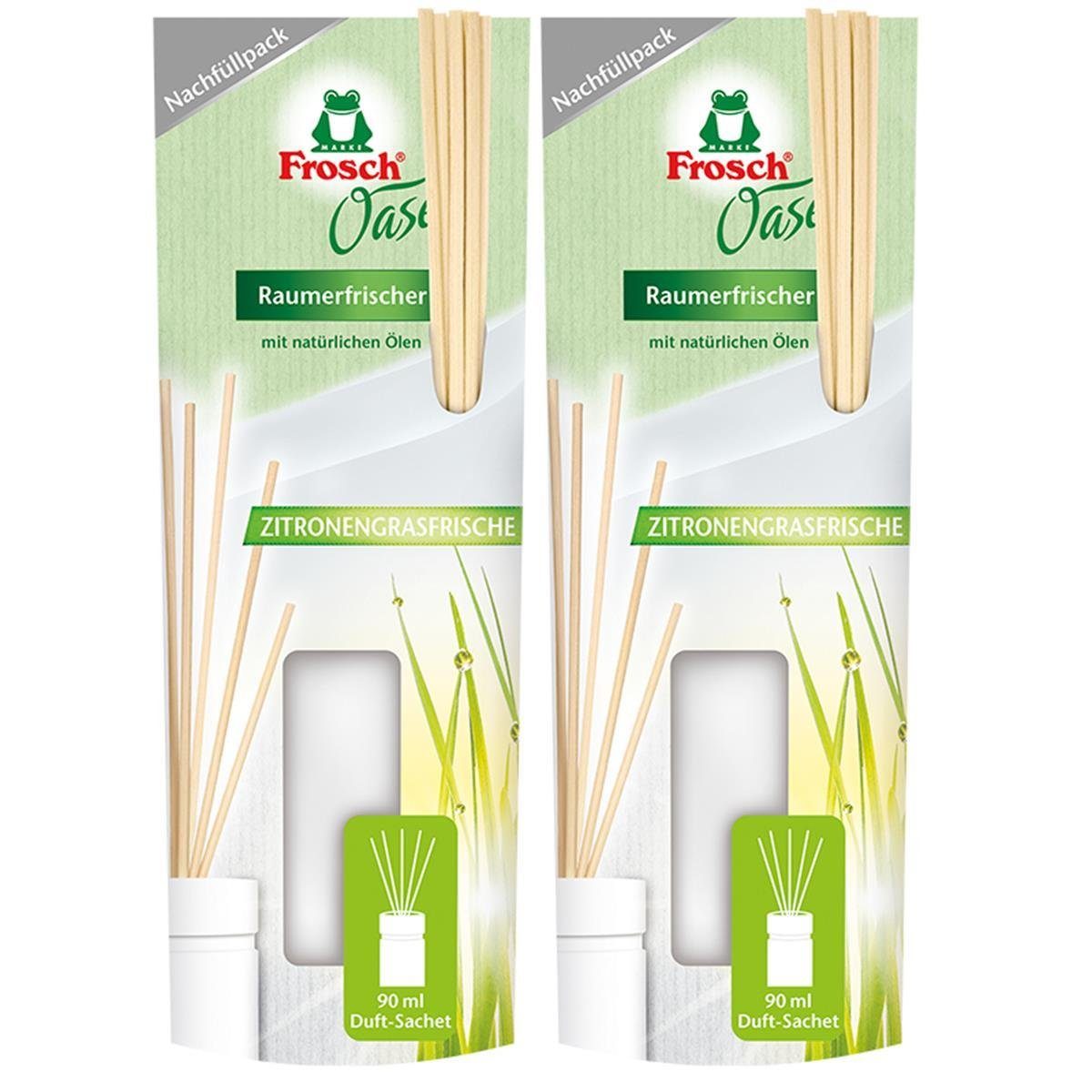 FROSCH Raumduft 2x Frosch Oase Raumerfrischer Zitronengrasfrische Nachfüllpack 90 ml