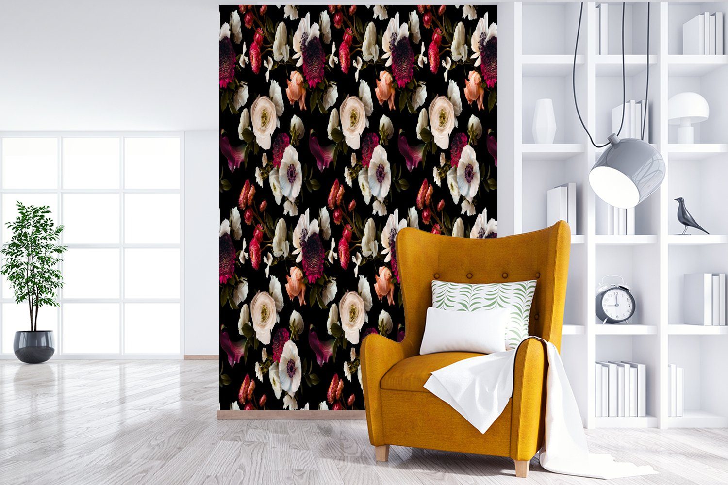 MuchoWow Fototapete Farbe, St), Wandtapete (3 Anemone Blumen Collage Tapete Wohnzimmer, für bedruckt, - - Montagefertig Matt, Vinyl 