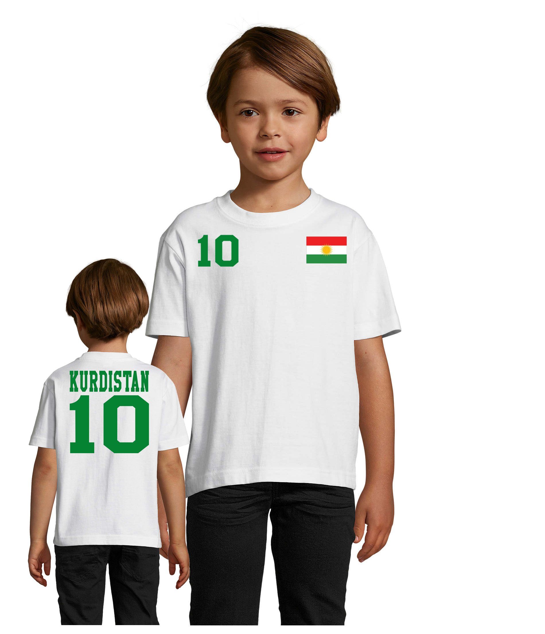 Blondie & Brownie T-Shirt Kinder Kurdistan Fan Sport Trikot Fußball Weltmeister Meister WM Grün/Weiss | T-Shirts