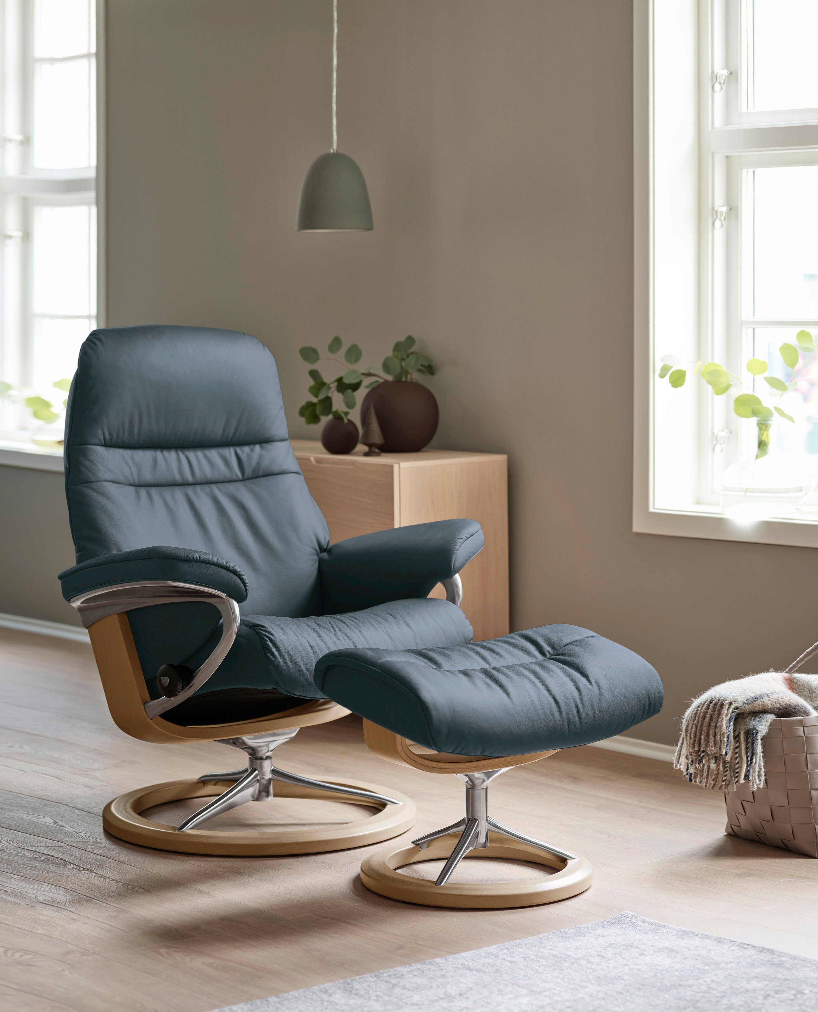Stressless® Relaxsessel Sunrise (Set, Relaxsessel mit Hocker), mit Signature Base, Größe L, Gestell Eiche