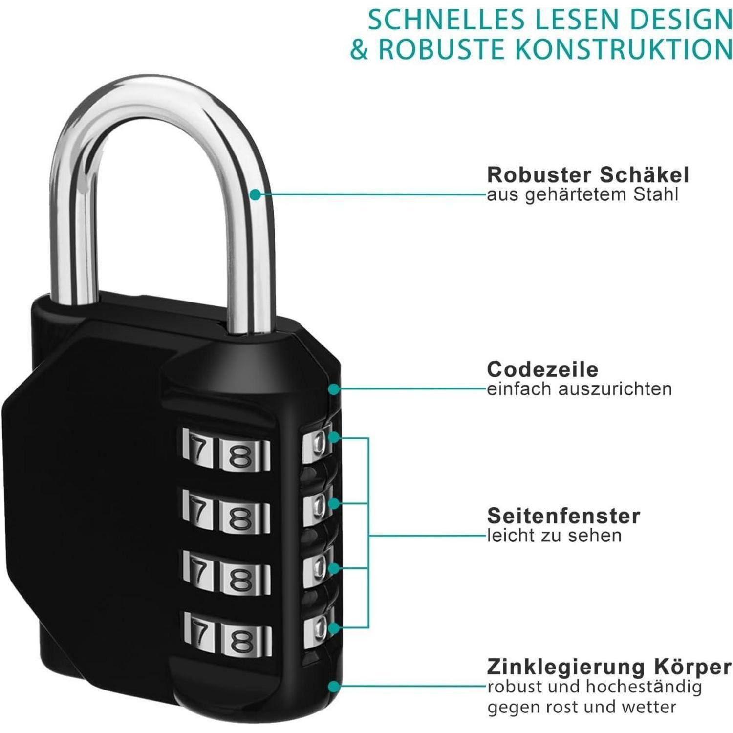 LuxusKollektion Zahlenbügelschloss Vorhängeschloss Zahlencode 4 Stellig 2P 2 Stücke Rosa und Violett