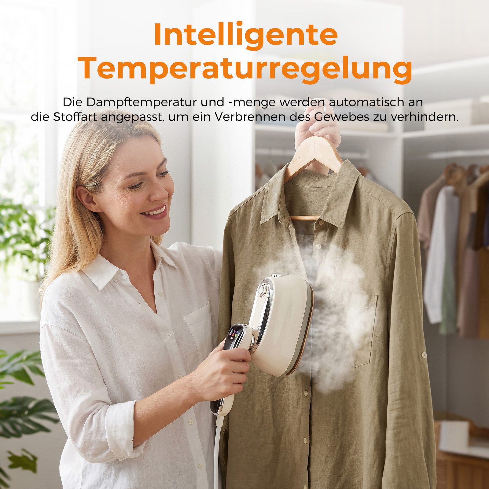 AKKEE Dampfbügeleisen 2-IN-1 Dampfglätter, Handheld Steamer tragbares 5 Temperaturstufen, 1300 W, Intelligente Temperaturregelung