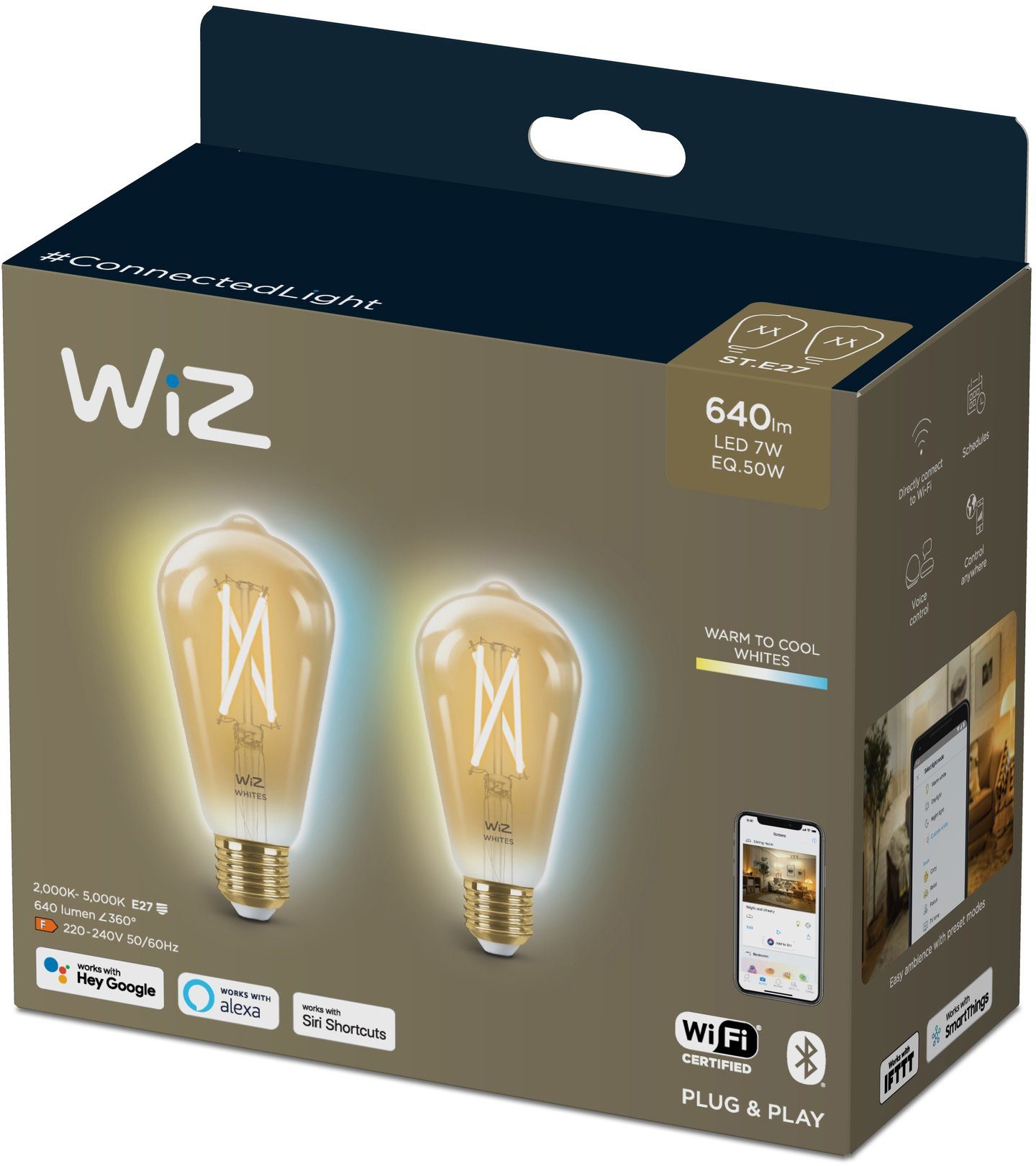 WiZ LED-Filament Filament 50W E27 Edison Amber PF Box Doppelpack, E27, Neutralweiß
