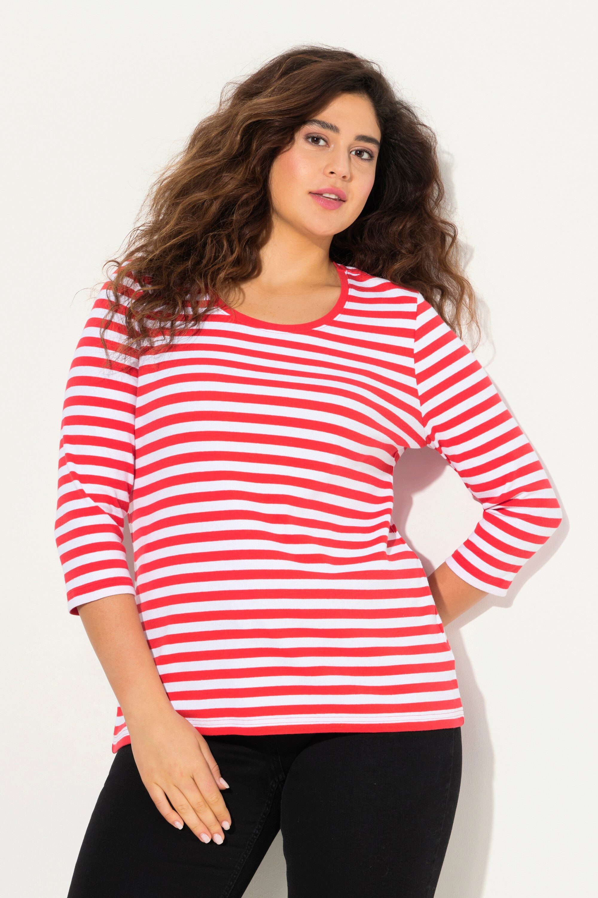 Ulla Popken T-Shirt Shirt Ringel Rippjersey günstig online kaufen