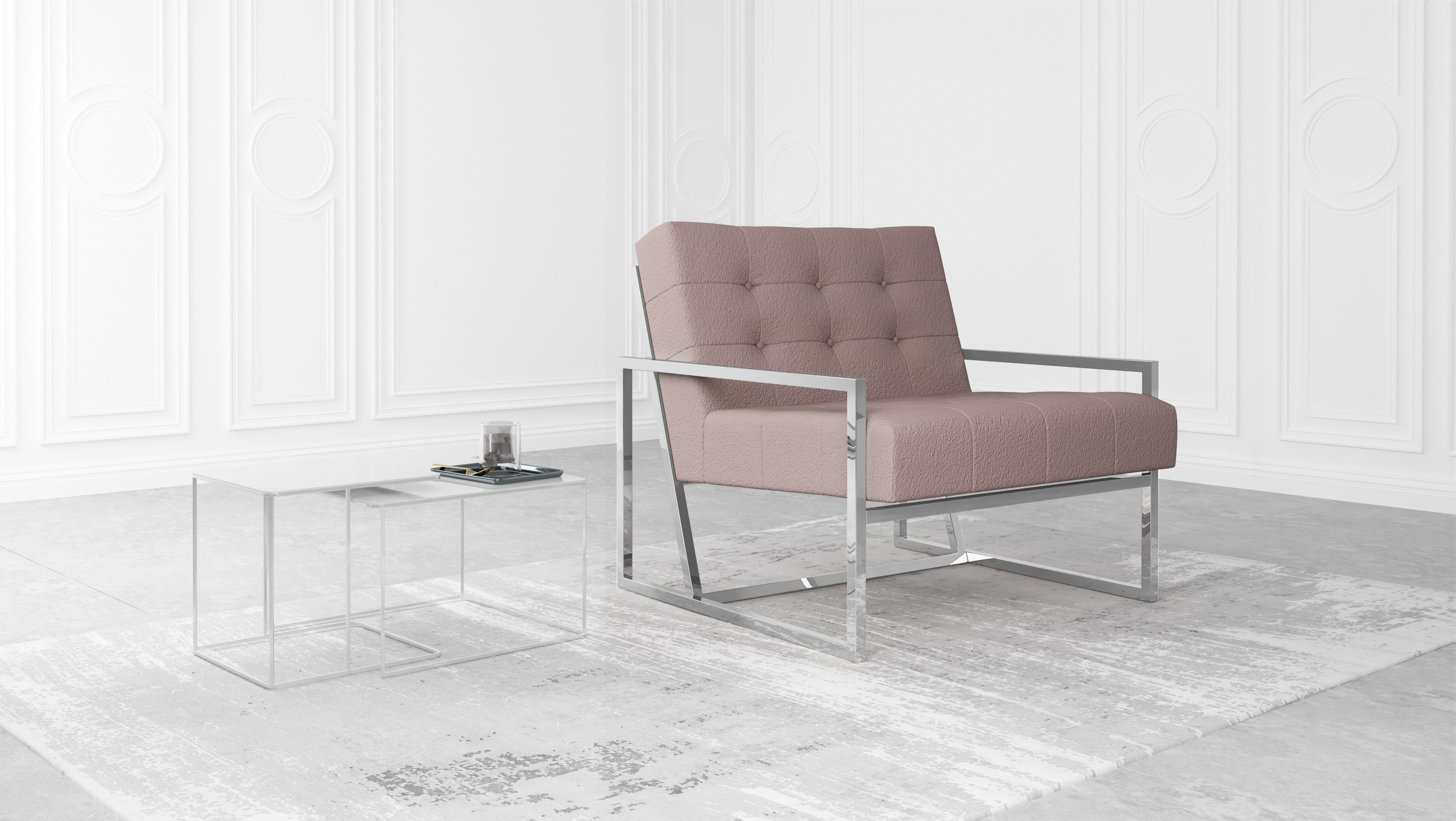 S-Style Möbel Loungesessel Tampa mit Metallfüße aus Bouclé-Stoff, Hochelastischer Polyurethanschaum