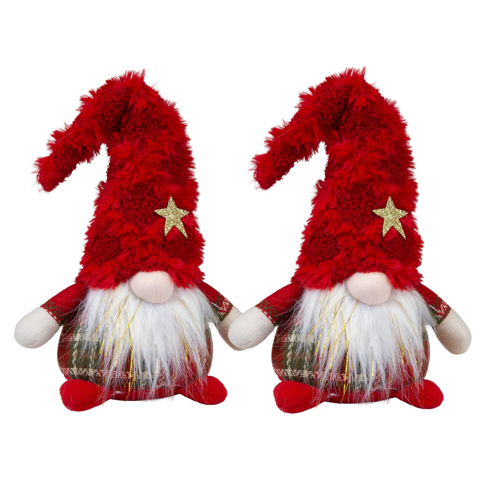 Christmas Paradise Wichtel Gnom stehend 20cm(35cm) (Weihnachtsdeko, 2 St., Dekofigur), 2er Set mit roter Plüschmütze, goldenem Stern & Glitzerbart