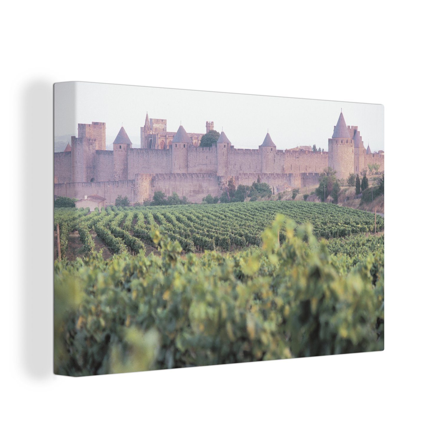 OneMillionCanvasses® Leinwandbild Carcassonne - Wein - Schloss, (1 St), Wandbild Leinwandbilder, Aufhängefertig, Wanddeko, 30x20 cm