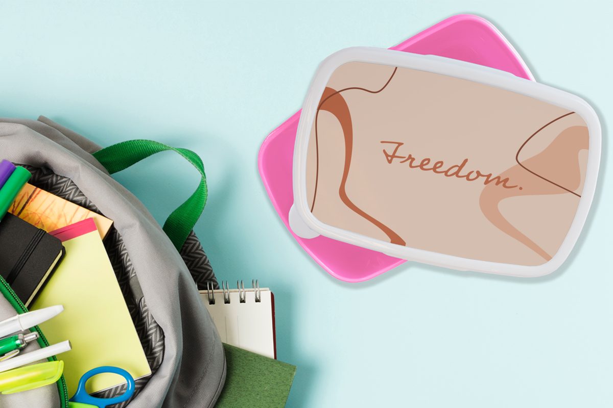 Lunchbox rosa Brotbox für (2-tlg), Mädchen, Kinder, Kunststoff Freiheit Snackbox, - - Pastell, Zitate Erwachsene, - Brotdose Sommer Kunststoff, MuchoWow
