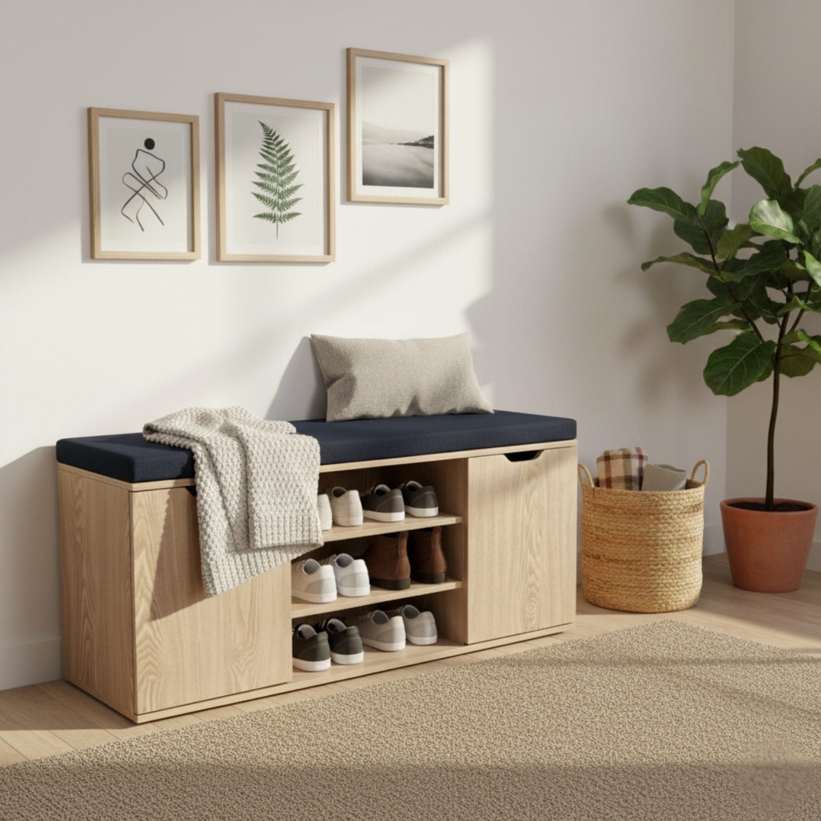 BOXIMO Schuhschrank Schuhschrank mit Sitzfläche PORTA, 103 x 30 x 46 cm (Schuhschrank PORTA mit Sitzbank)