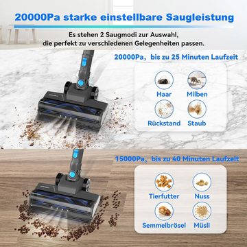 YISORA Akku-Hand-und Stielstaubsauger Ultraleichter Staubsauger Kabellos, Vacuum Cleaner Handstaubsauger, Akku Staubsauger, Ultraleichter 6 in 1 Staubsauger kabellos beutellos, Handstaubsauger Stielstaubsauger für Teppichen, Hartboden, Tierhaare, 4 LED-Leuchten