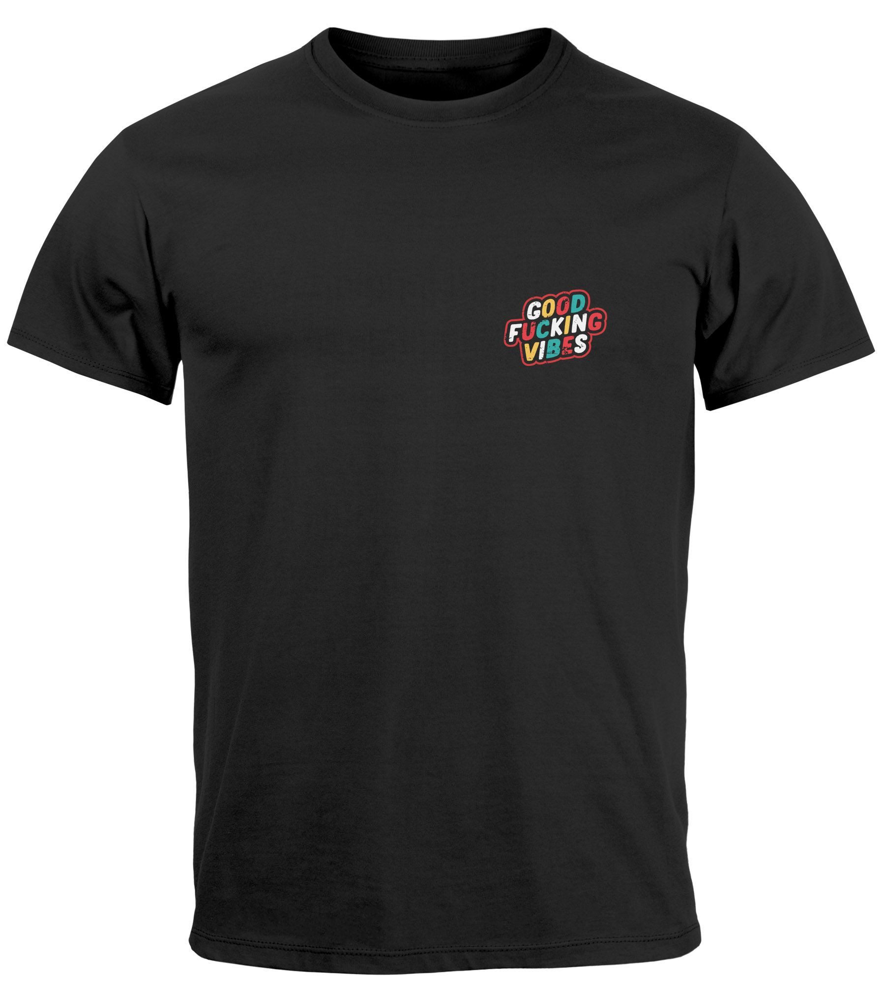 Neverless Print-Shirt Backprint TShirt Herren Good Vibes Schriftzug Sommer Sonne Retro mit Print – Bild 3 von 5