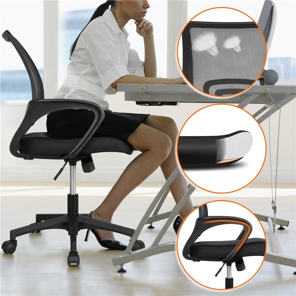 Netzrückenlehne Schreibtischstuhl Yaheetech Schwarz Bürostuhl, ergonomischer mit