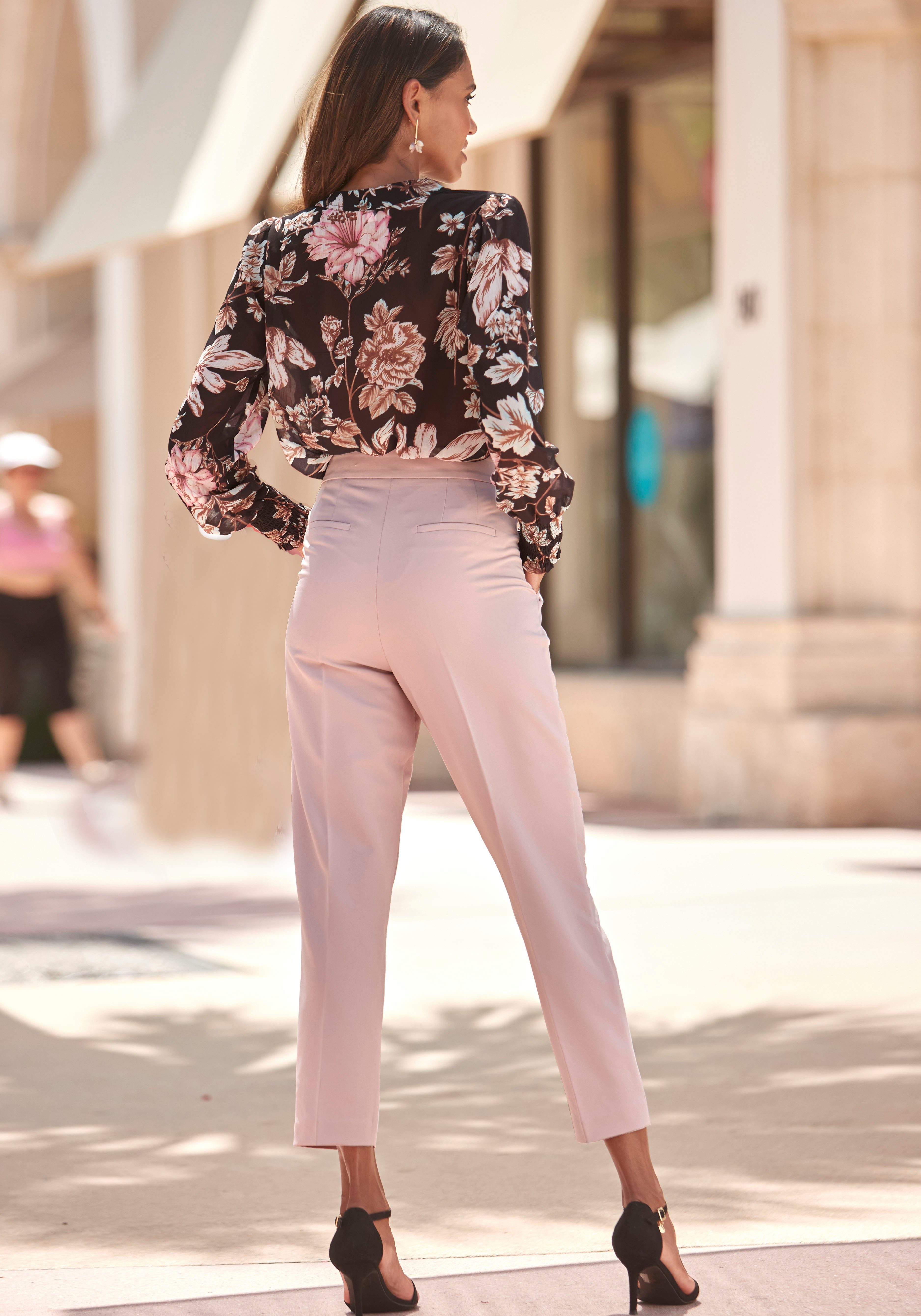 LASCANA chiffon blouse with floral print and V-neck, women's blouse, elegant-chic