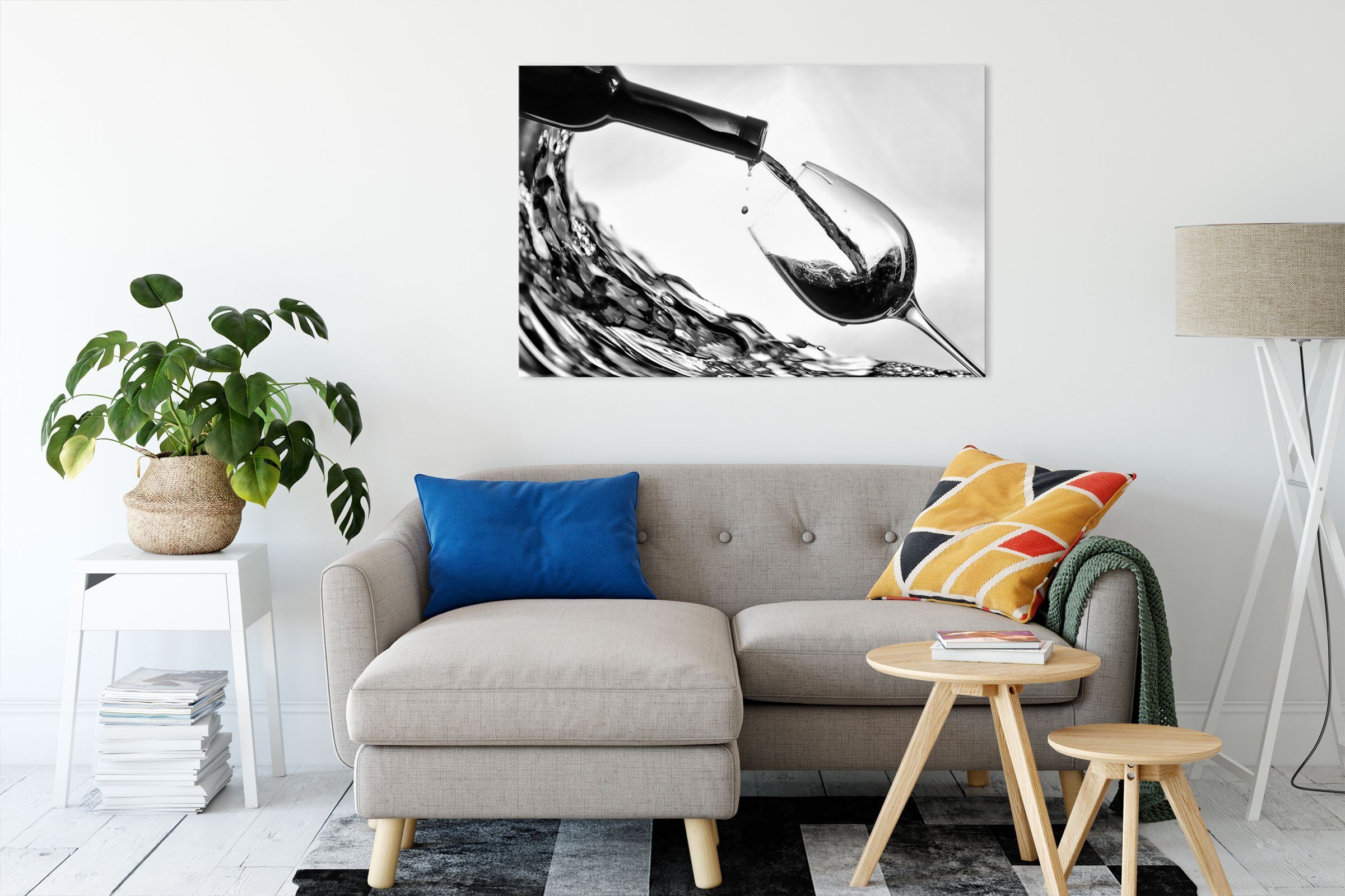 (1 St), Zackenaufhänger Pixxprint bespannt, Leinwandbild fertig Leinwandbild Wein, Wein inkl.