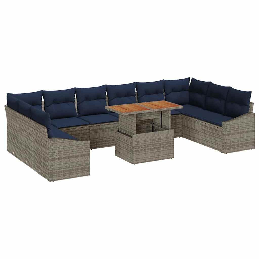 vidaXL Gartenlounge-Set Garten-Sofa-Set mit Speicher 11 pcs Grau Poly Rattan, (11-tlg)