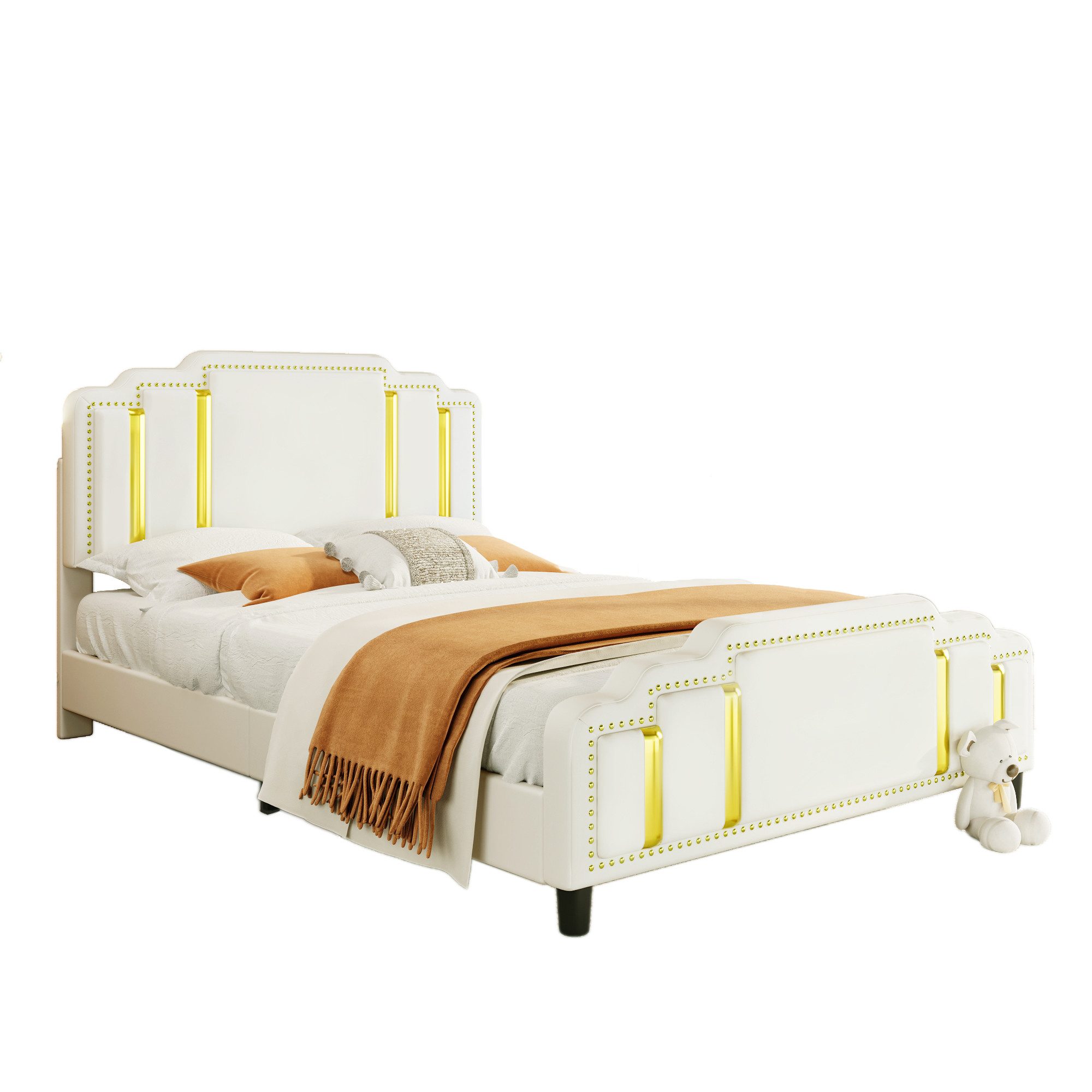 FLIEKS Polsterbett Doppelbett 140x200cm mit Goldstreifen Samtbezug
