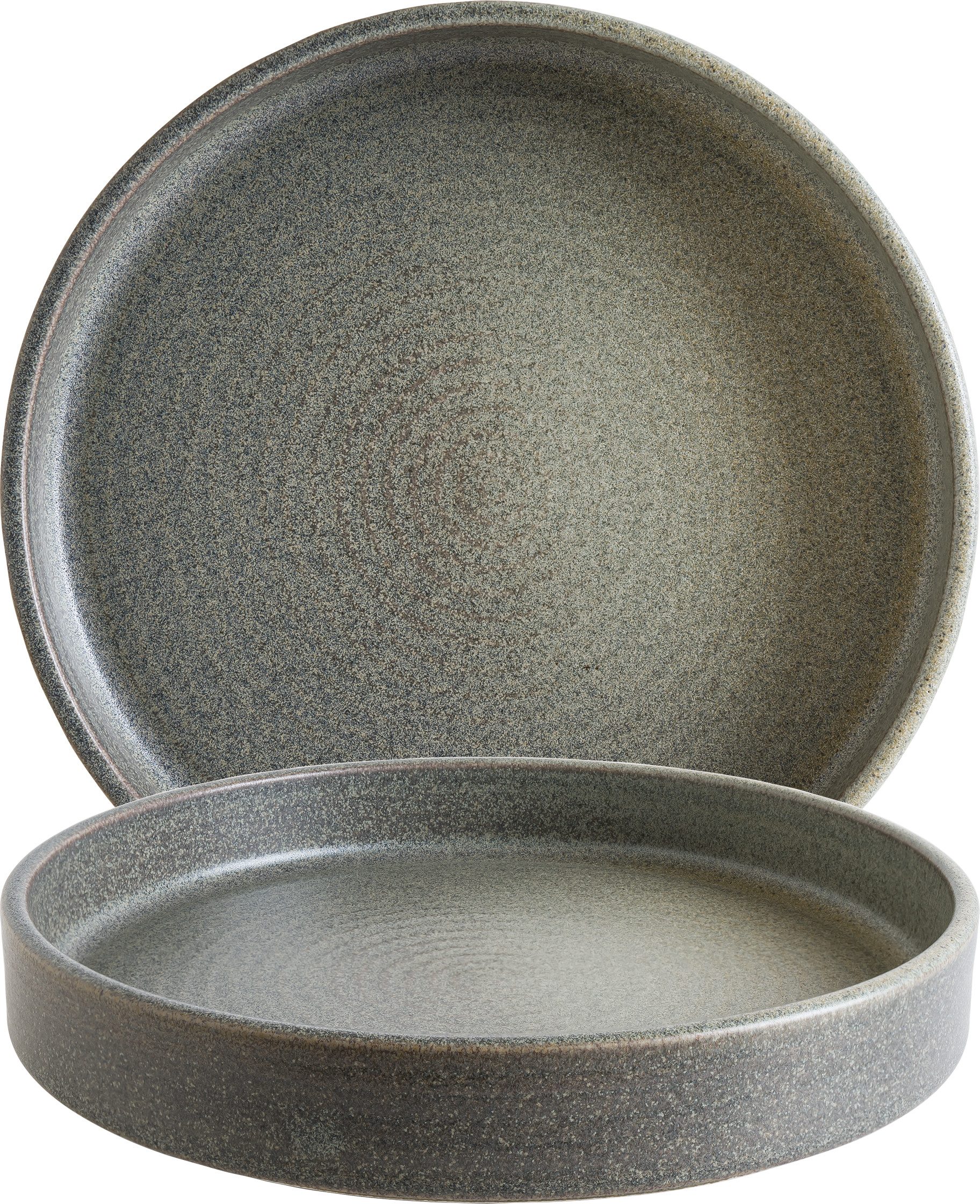 Bonna Teller-Set 6x Hornfels Ripple Tiefe Stapelteller 23 cm, Porzellan Grau (6-tlg), Porzellan, Stapelbar,mikrowellengeeignet