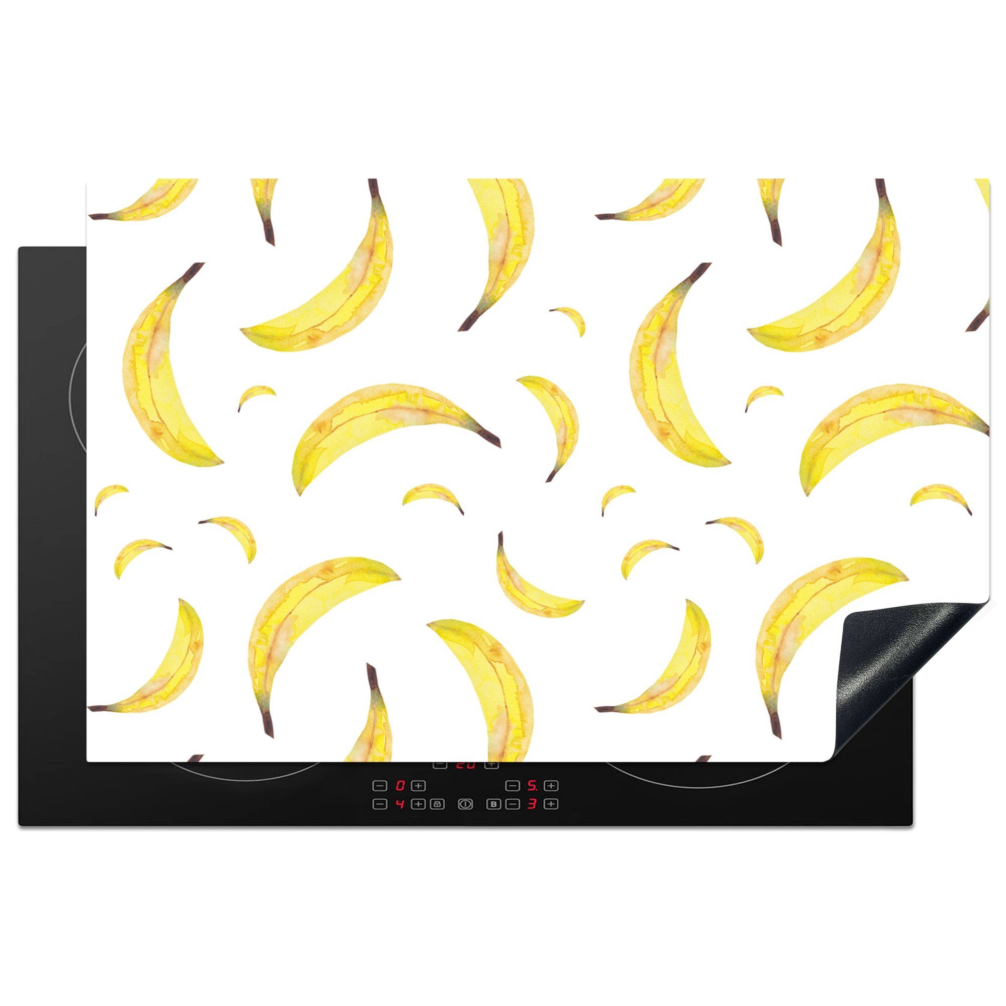 MuchoWow Herdblende-/Abdeckplatte Bananen - Obst - Weiß, Vinyl, (1 tlg), 81x52 cm, Induktionskochfeld Schutz für die küche, Ceranfeldabdeckung