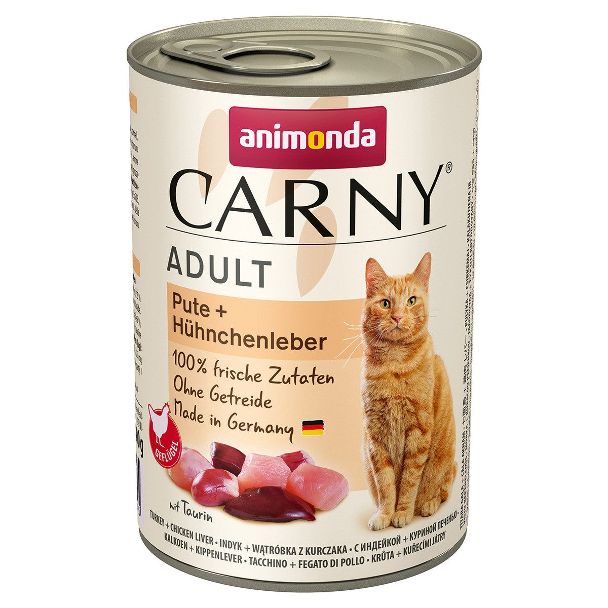 Animonda Carny Adult mit Pute & Hühnchenleber 400 g - 6 Stück, Nassfutter für: Katze