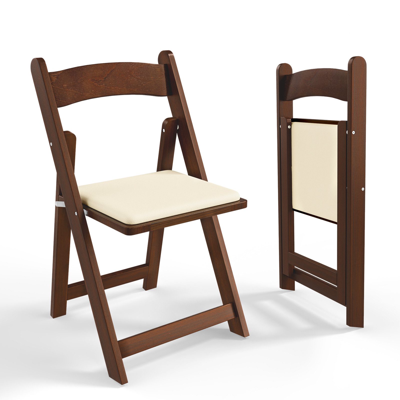 VINGLI Klappstuhl 1er/4er gepolstert aus Holz, Essstuhl ergonomisch & platzsparend (1 St), bis 159 kg, 44 x 43 x 78 cm, Walnussbraun/Naturholzfarbe