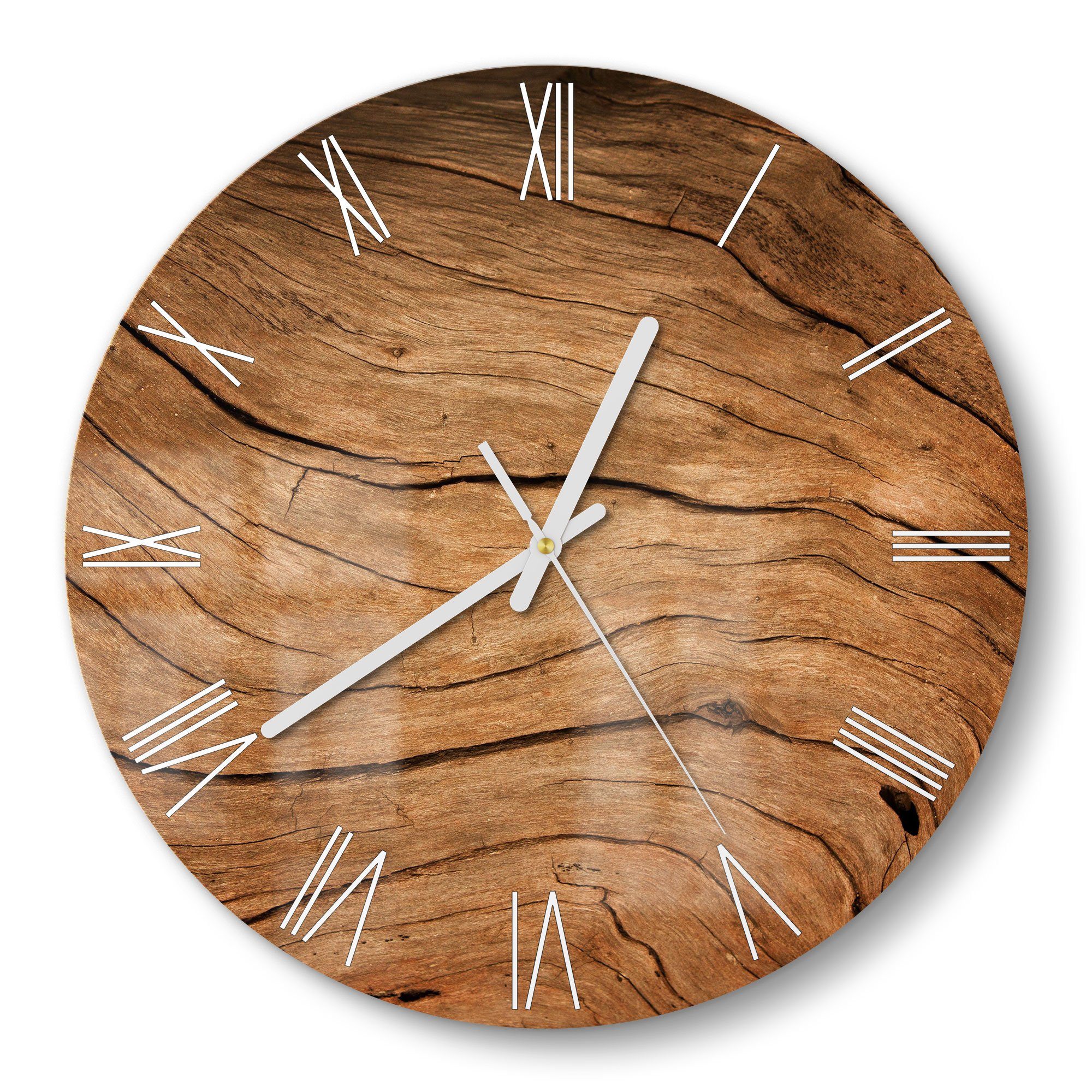 DEQORI Wanduhr 'Detaillierte Holzmaserung' (Glas Glasuhr günstig online kaufen