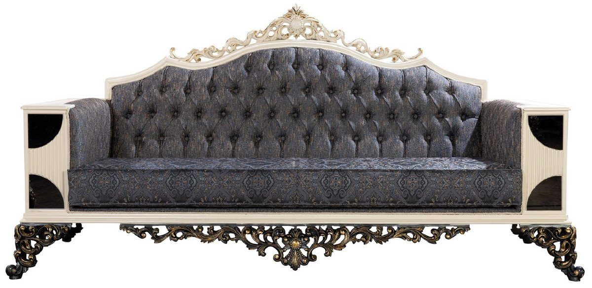 Casa Padrino Sofa mit Sofa / Wohnzimmer - Barockstil Schwarz - im / - Padrino Casa Möbel Barock Barock Luxus Luxus Blau Barockstil Einrichtung / Muster Möbel elegantem Gold Wohnzimmer Weiß - Barock Sofa