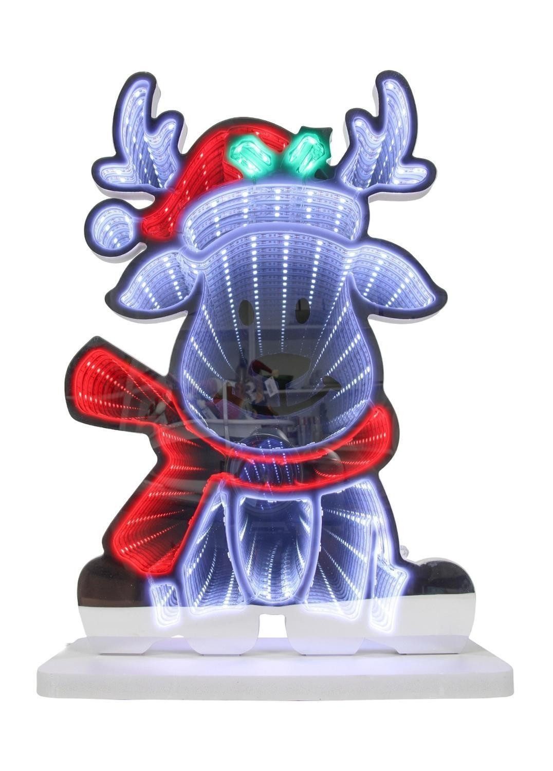 HIT Trading LED Dekofigur Rentier BARRY, Blau, Rot, Kunststoff, LED fest integriert, Batteriebetrieben, Infinity-Effekt, B 23 x H 34 cm