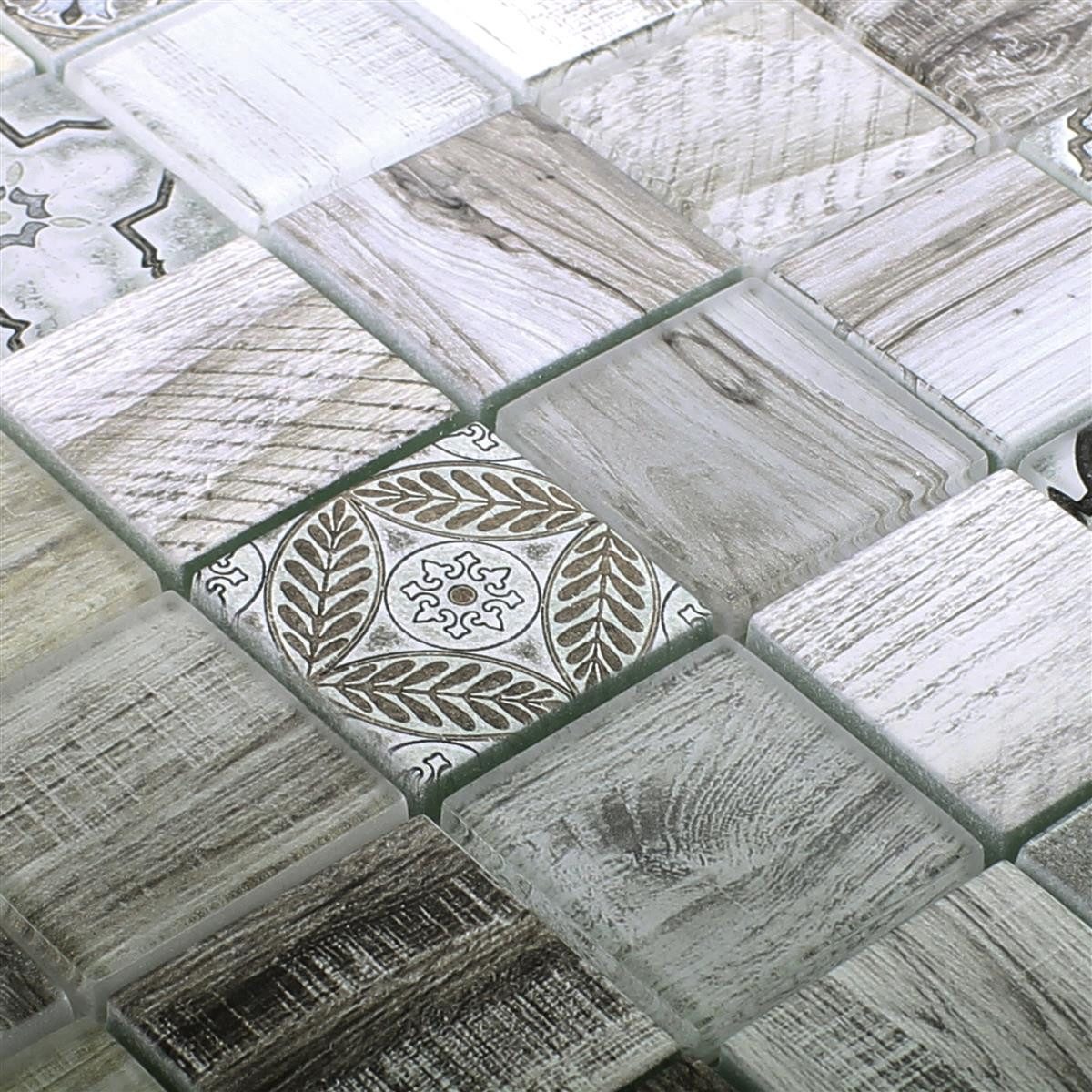 Mosafil Mosaikfliesen Glasmosaik Fliesen Holzoptik Makarska, Glas 30.000x30.000, beige, Verlegefertig auf ein Netz geklebt