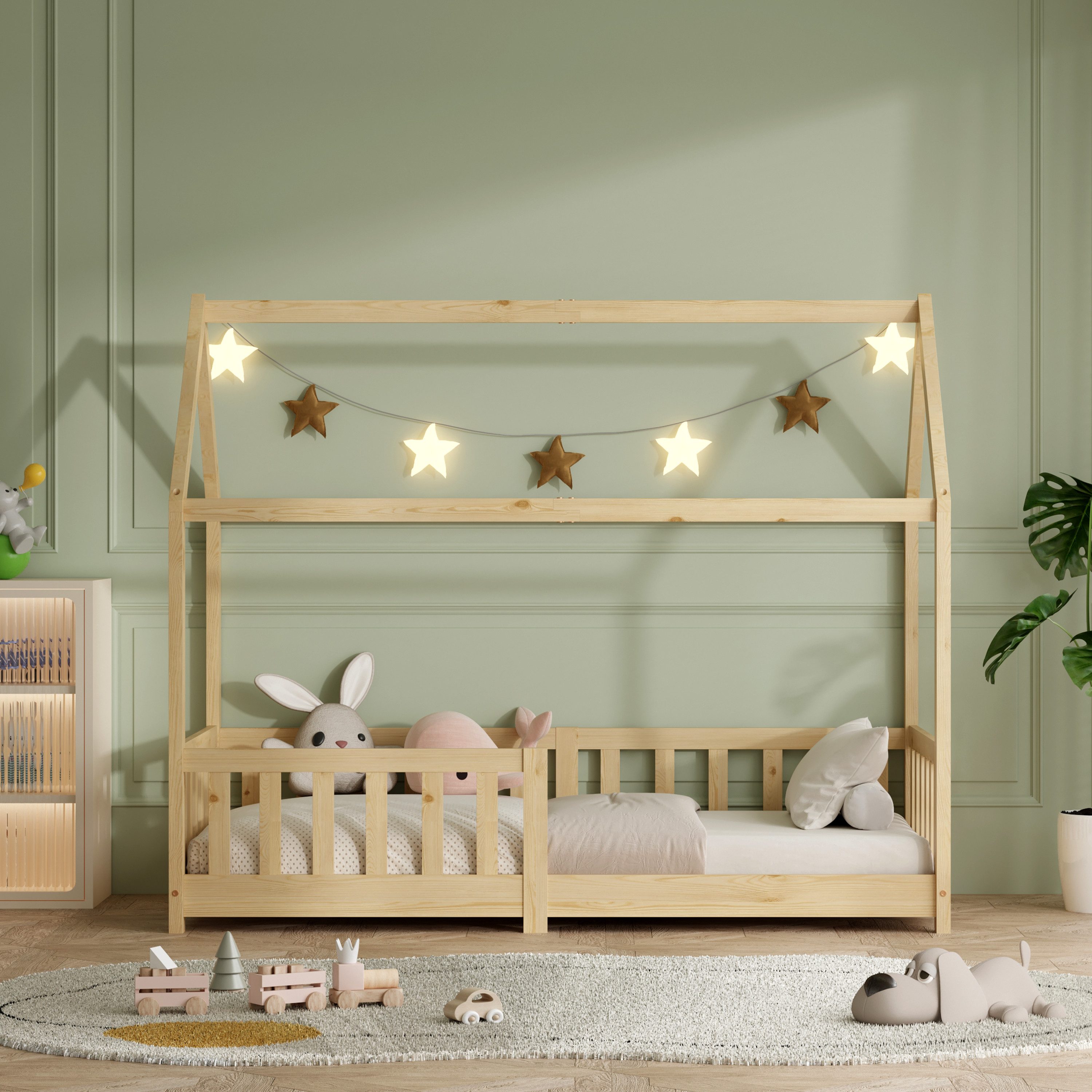 ecoMI Kinderbett Hausbett, Rausfallschutz, Lattenrost, 90x200 günstig online kaufen