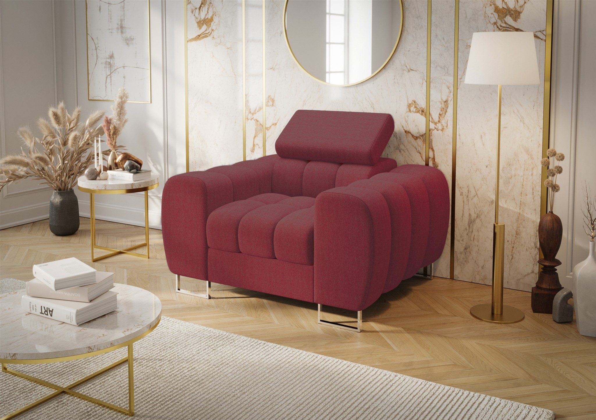 Fun Möbel Relaxsessel Designersessel BASTIEN in Stoff (Rundumbezug), mit einstellbarer Kopfstütze