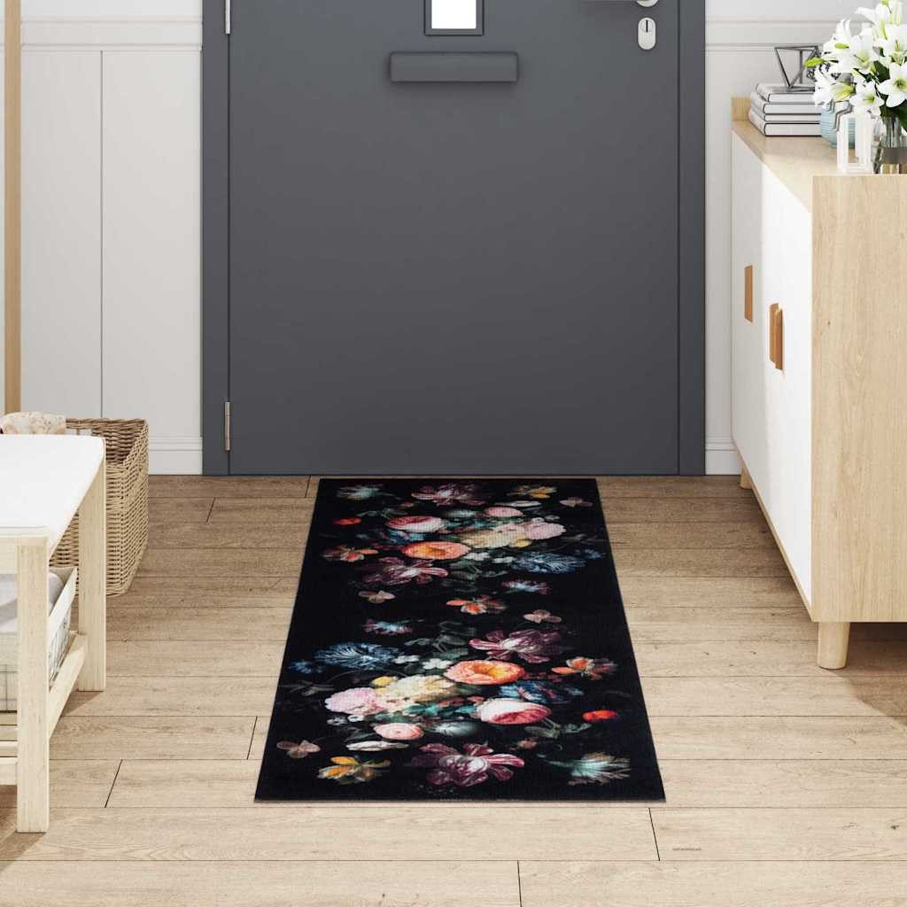 vidaXL Fußmatte Küchen Teppich Floral Schwarz günstig online kaufen