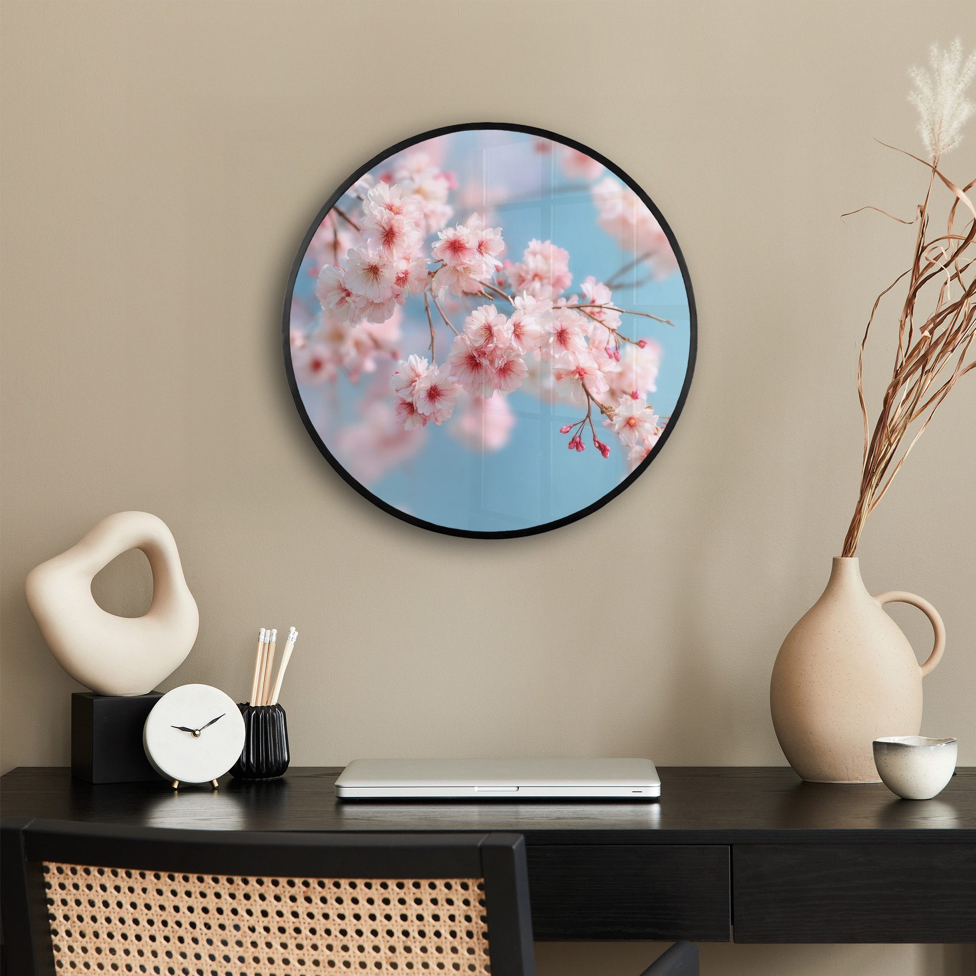 MuchoWow Poster Rund - Takken - Bloesems - Roze, (1 St), Runde Wandbilder, Deko für Wohnzimmer und Schlafzimmer, 40x40 cm