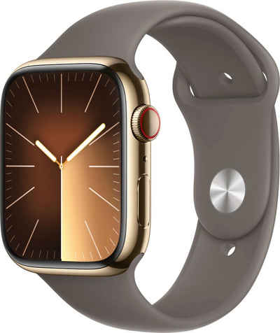 Apple Watch Series 9 GPS + Cellular Stainless Steel 45mm M/L Smartwatch (4,5 cm/1,77 Zoll, Watch OS 10), Sport Band
