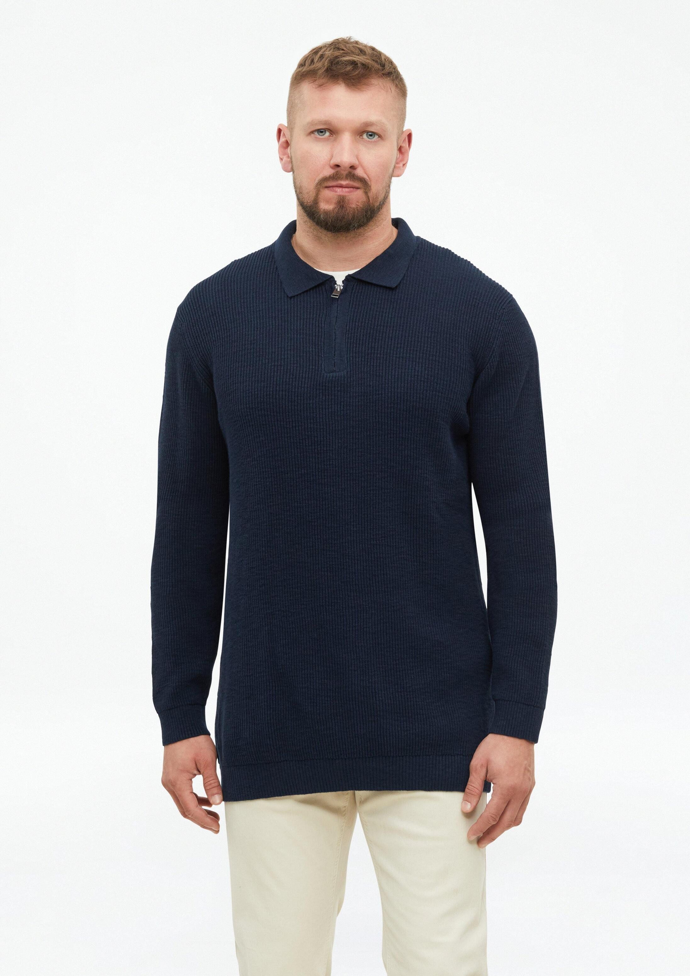s.Oliver Longpullover Strickpullover Zip-Strickpolo mit Rippstruktur