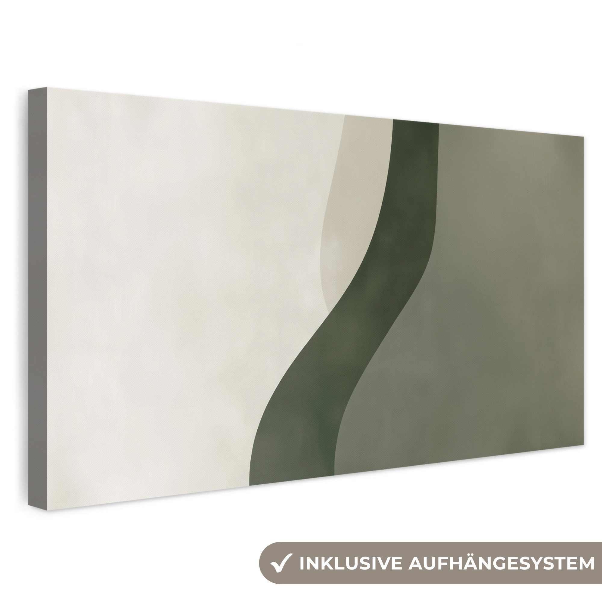 OneMillionCanvasses® Leinwandbild Panorama Japandi - Grün - Abstrakt - Modern, Fotodruck (1 St), Wandbild, Deko Schlafzimmer Wohnzimmer Flur 40x20 cm