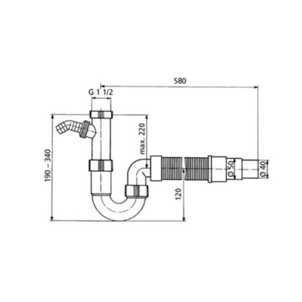 Blanco Siphon Siphon / Geruchverschluss 1 1/2" x 40/50 mm. flexibler Abgang, mit 1 G