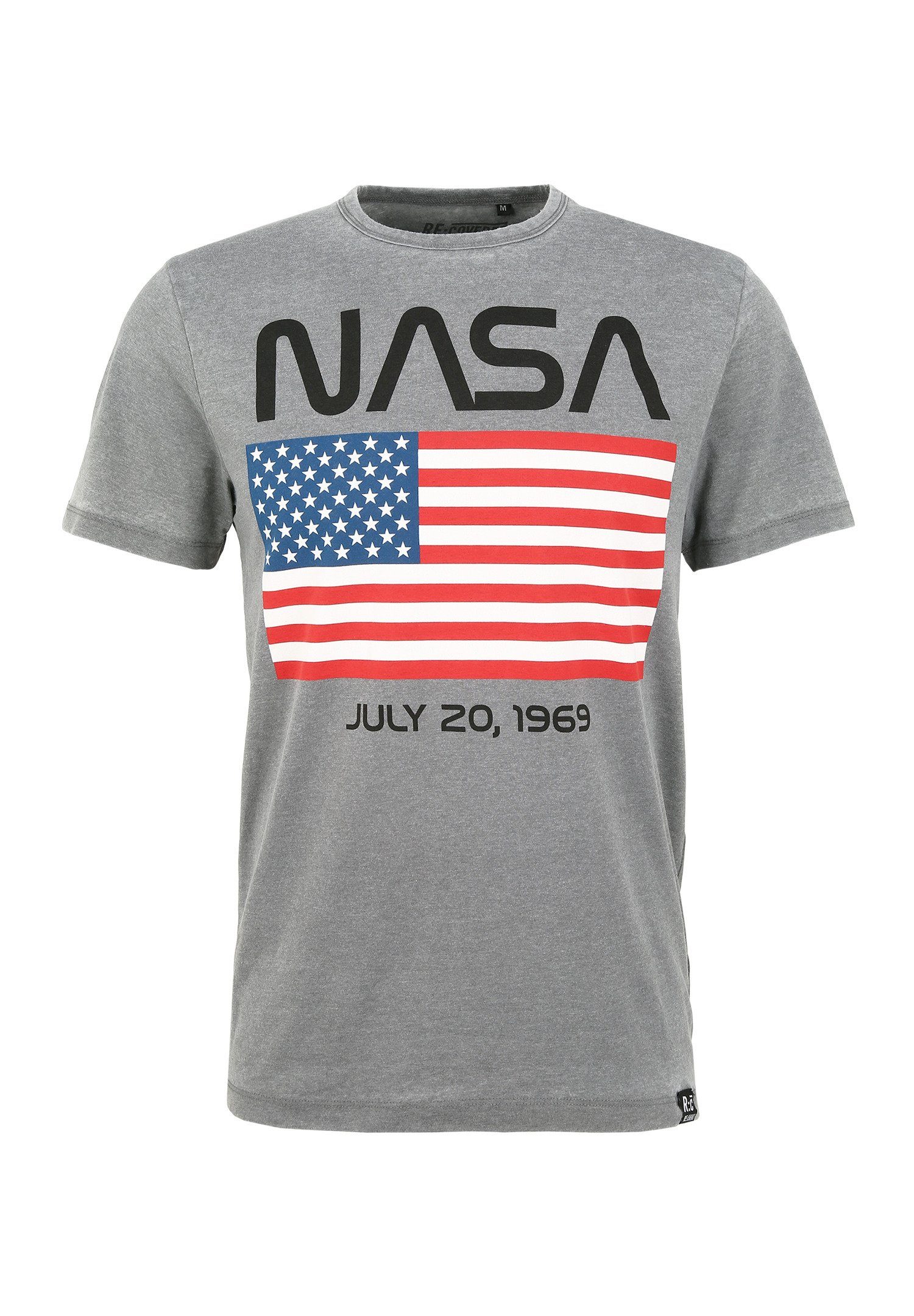 GOTS Moon Recovered USA Bio-Baumwolle Landing Grey Flag NASA T-Shirt Light zertifizierte Date
