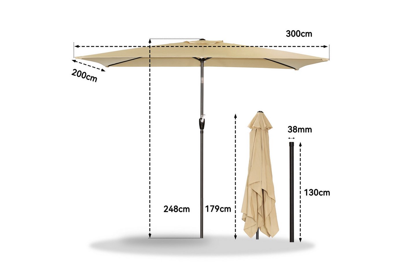 Thumbnail - Angel Living Sonnenschirm Rechteckiger Sonnenschirm UV-Schutz 40+, LxB: 300,00x200,00 cm, mit Kurbel und Neigefunktion