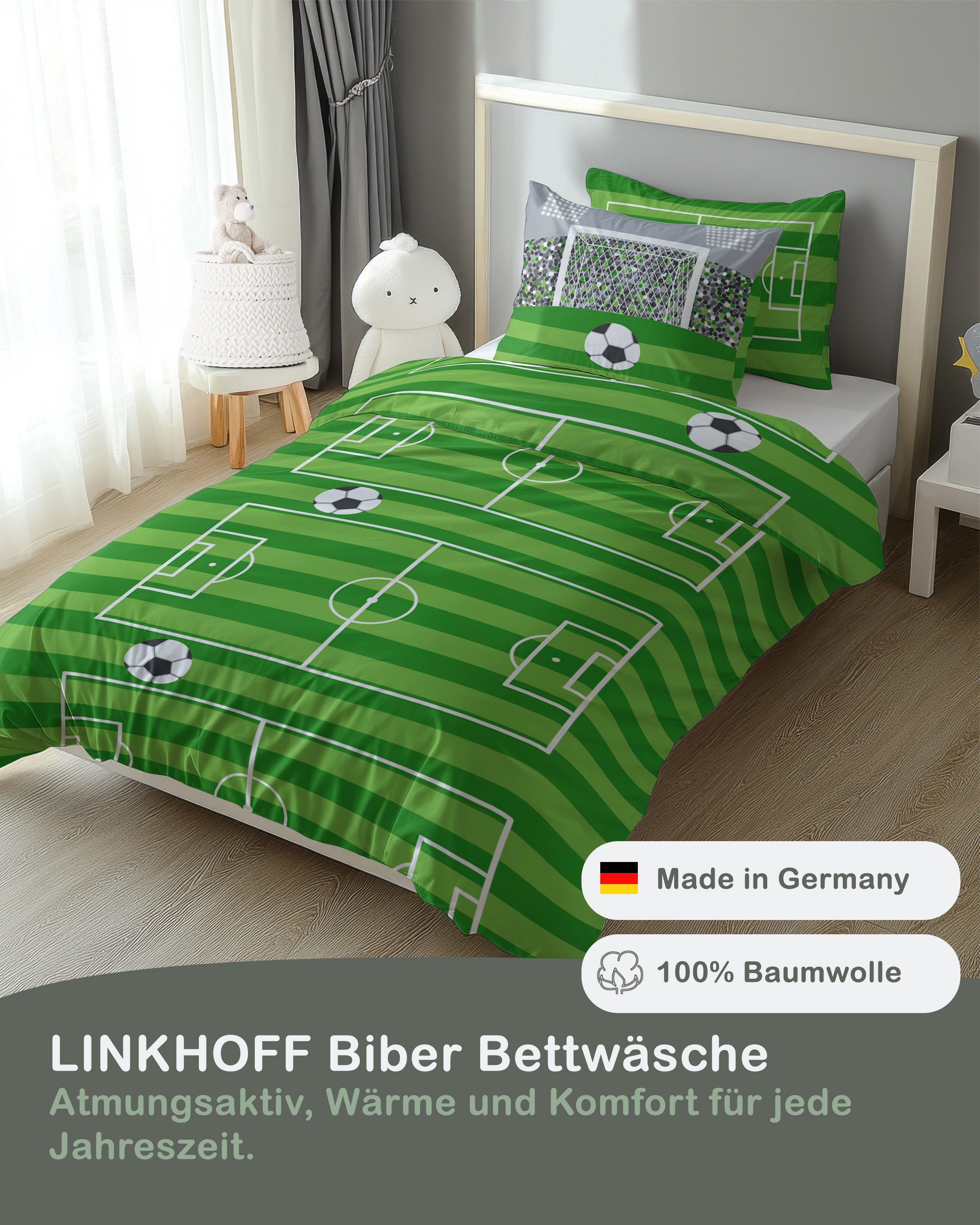 LINKHOFF Kinderbettwäsche Fußball-Bettwäsche 135x200 cm – aus 100% Baumwoll günstig online kaufen