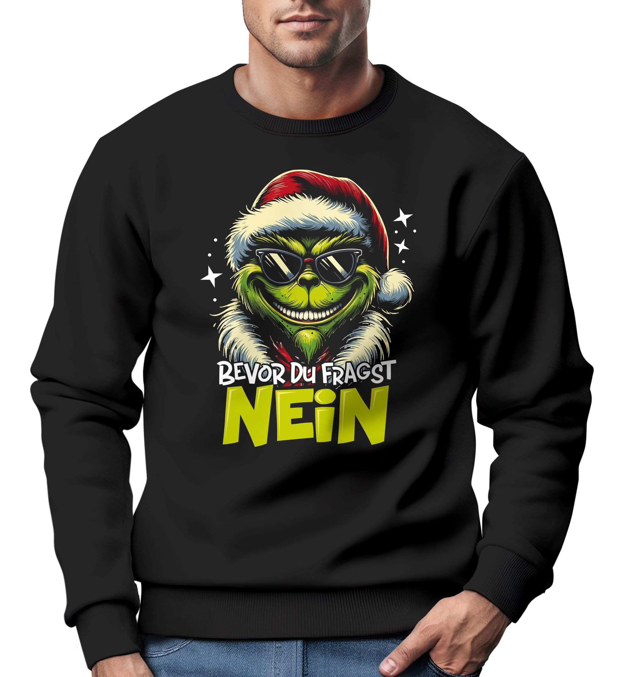 Sweatshirt Sweatshirt Herren Weihnachtspullover Grinch Spruch Weihnachten Nein