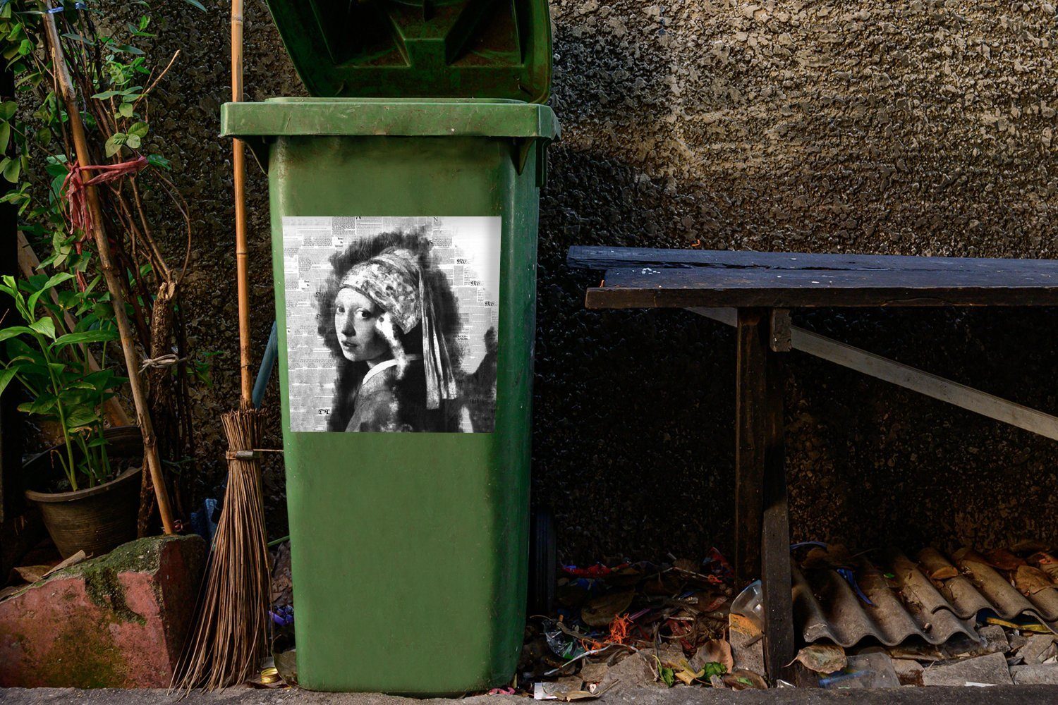 Mülltonne, und Abfalbehälter Vermeer MuchoWow Wandsticker Das (1 Perlenohrring - Johannes St), mit Schwarz Mülleimer-aufkleber, Sticker, Container, Mädchen - dem